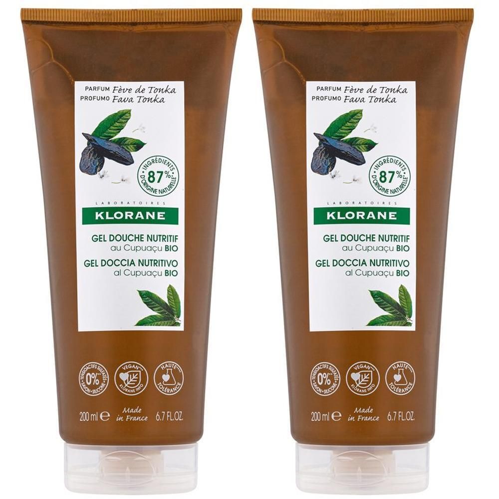 Due flaconi di bagnoschiuma Klorane al Cupuaçu Bio, 200ml.