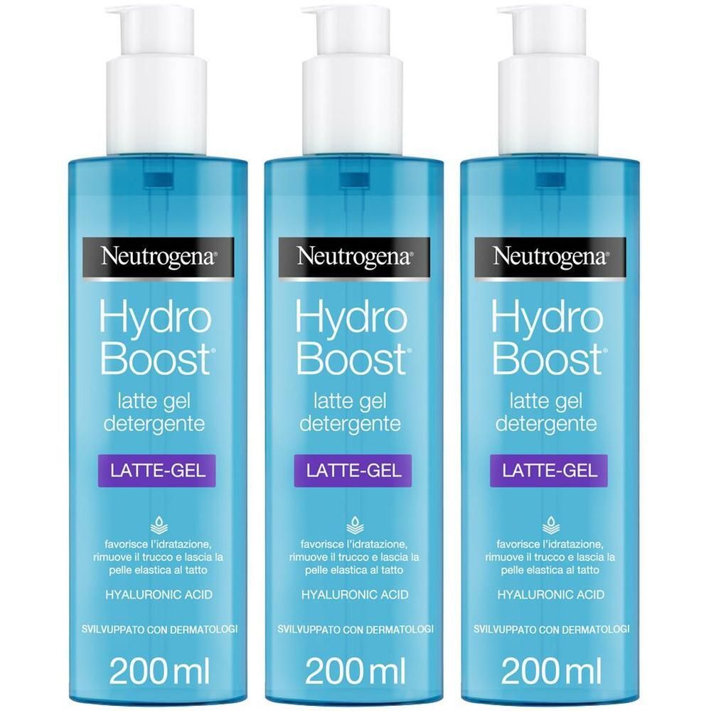 Neutrogena Hydro Boost Latte Gel Detergente Viso 200 ml, Detergente schiumogeno ad azione struccante