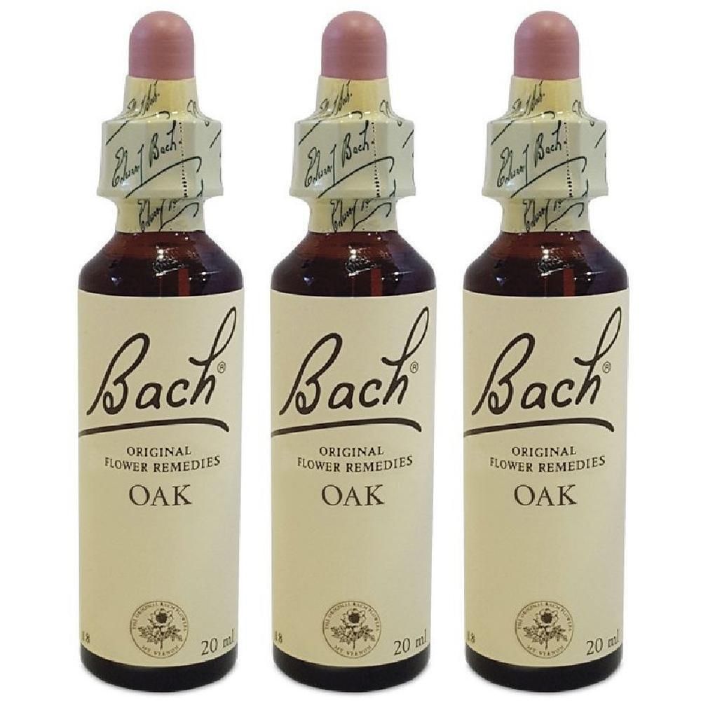 Tre flaconi di Bach Original Flower Remedies Oak, 20 ml ciascuno.
