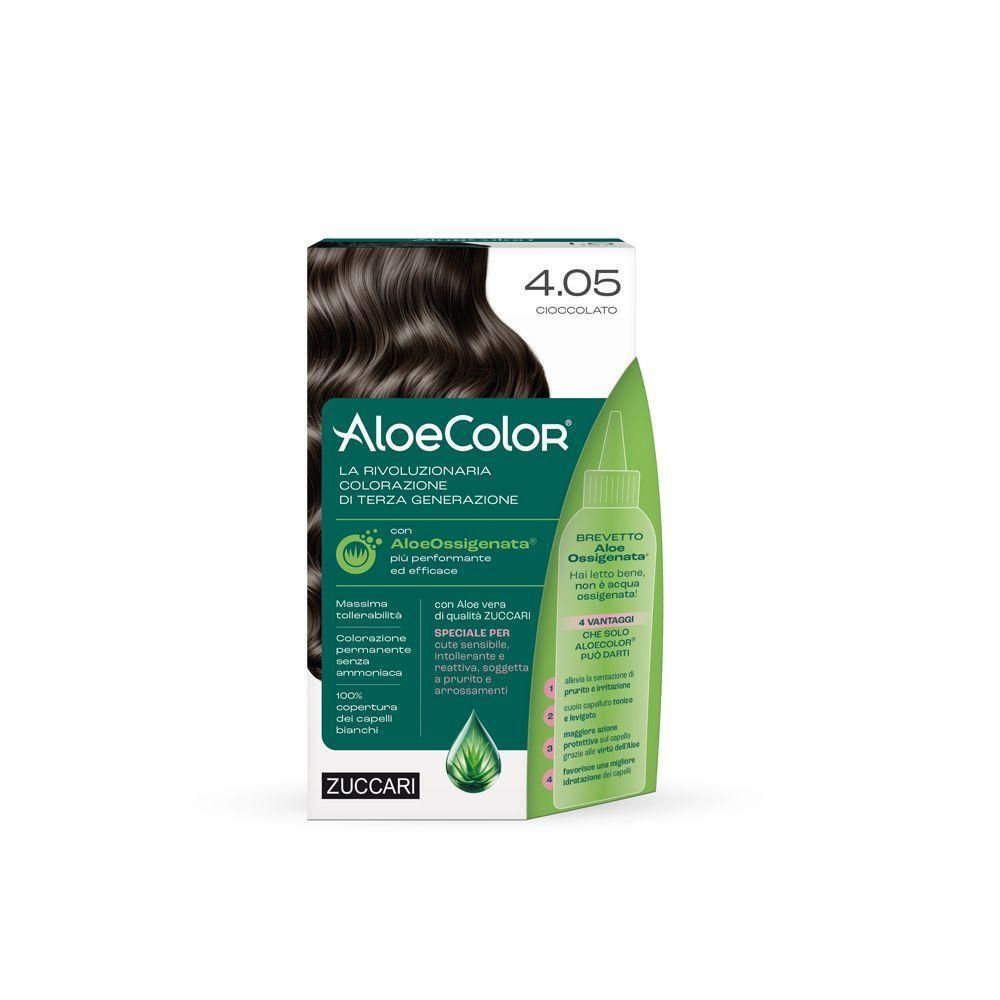 Confezione colorazione capelli AloeColor 4.05 Cioccolato con formula AloeOxigenata.