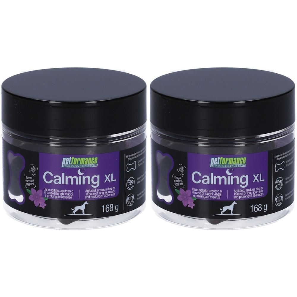 Petformance Calming XL: Due contenitori di mangime complementare calmante per cani, 168g ciascuno.