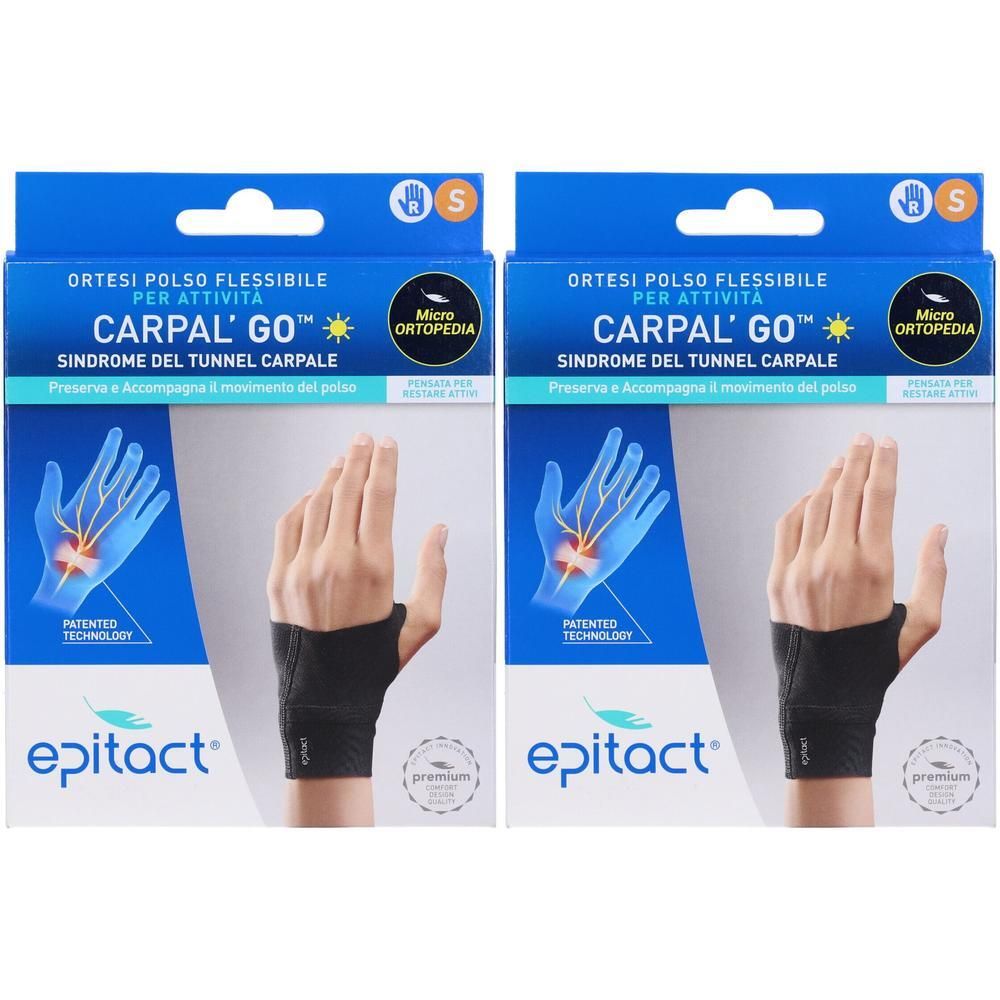 Due tutori polso Epitact Carpal'Go, taglia S, neri. Per sindrome del tunnel carpale.