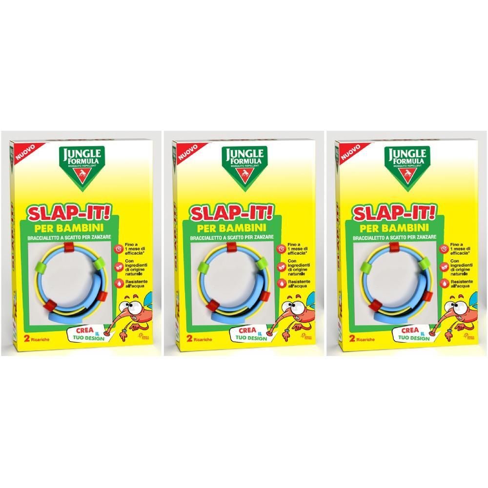 Tre confezioni di braccialetti antizanzare Jungle Formula Slap-It! Per Bambini.