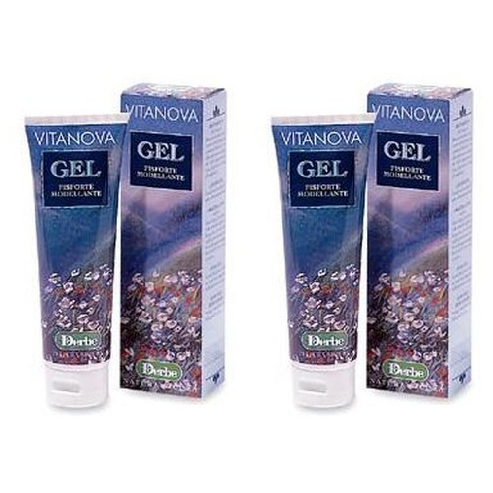 Due tubi di Vitanova Gel con scatole, confezione blu con motivo floreale.