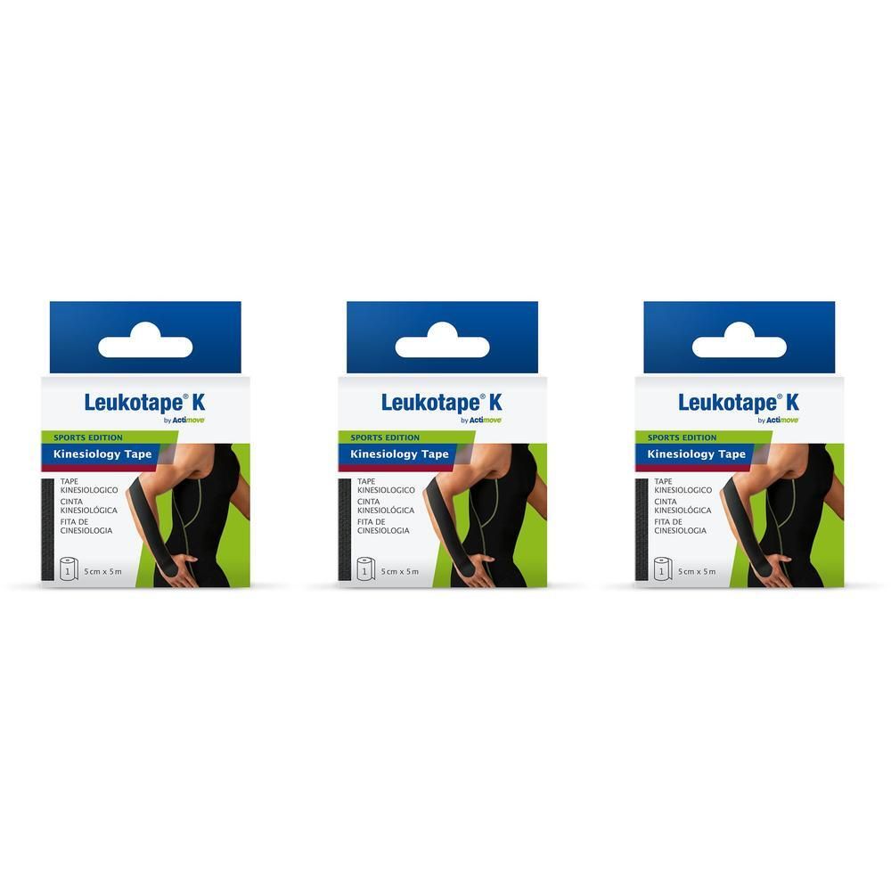 Tre confezioni di nastro kinesiologico Leukotape K, Sports Edition, nero.