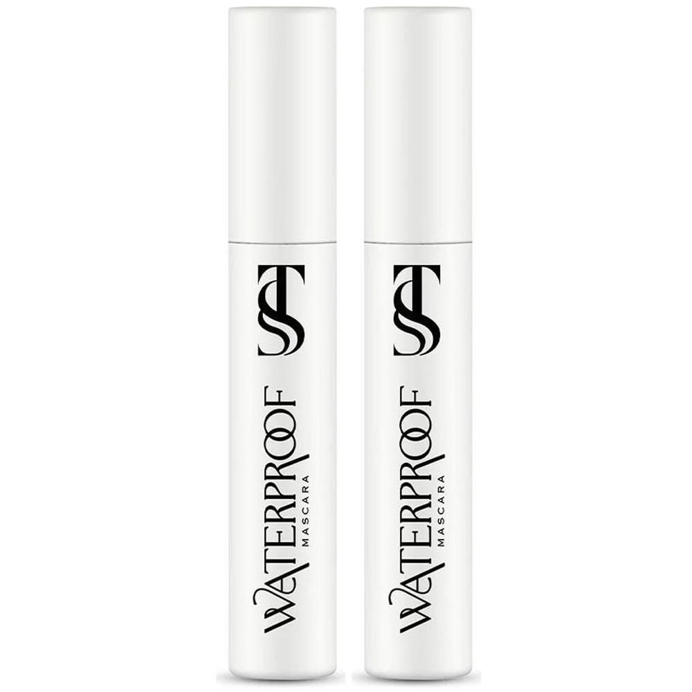 Due tubetti bianchi di mascara waterproof con logo e scritte nere.