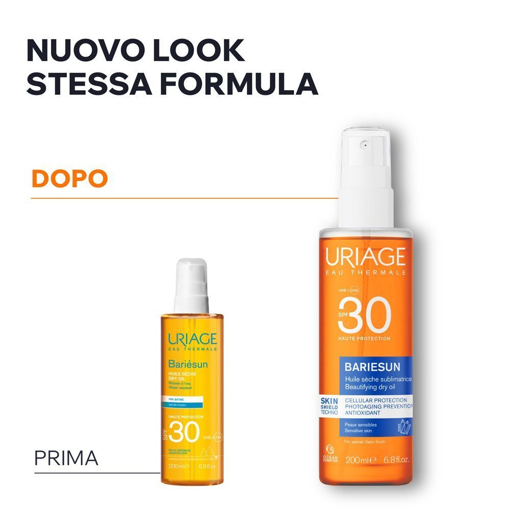 Confronto: Olio secco URIAGE Bariésun, confezione vecchia e nuova.