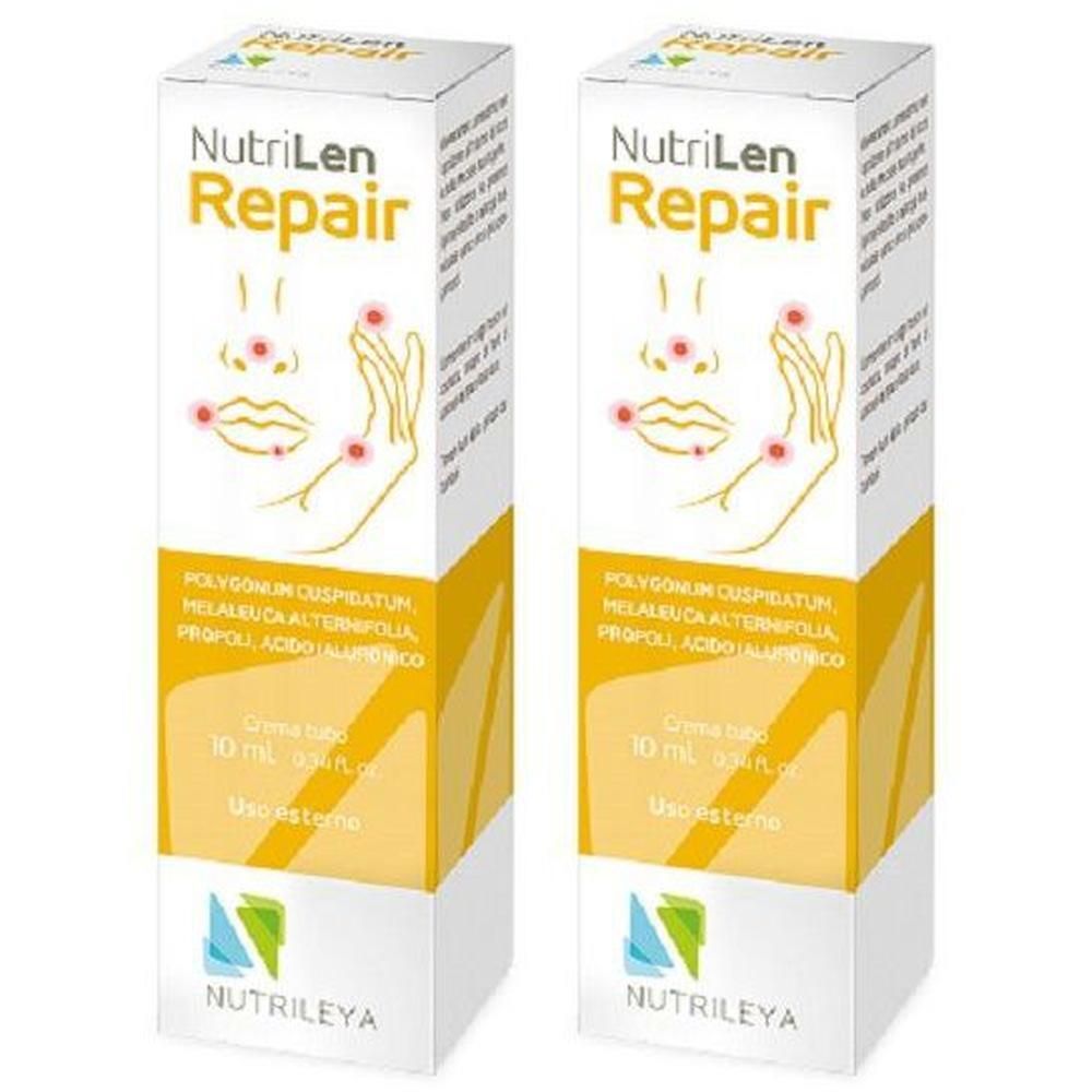 Due confezioni di crema Nutrilen Repair con illustrazione del viso e ingredienti.