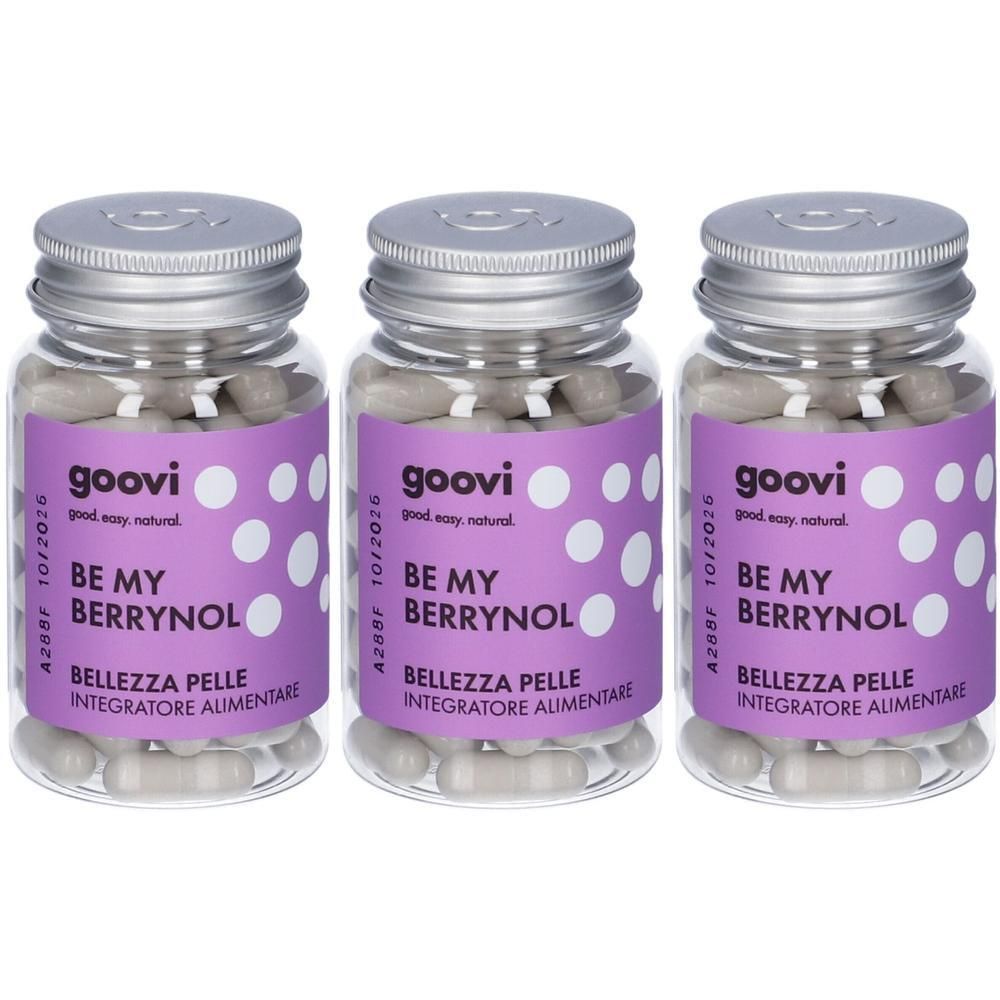 Tre flaconi di capsule Goovi Be My Berrynol per la pelle.