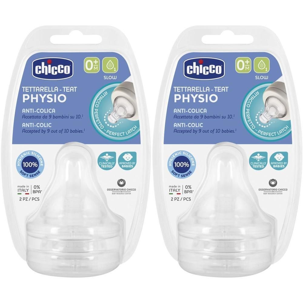 Due tettarelle Chicco Physio Anti-colica, 0+ mesi, flusso lento.
