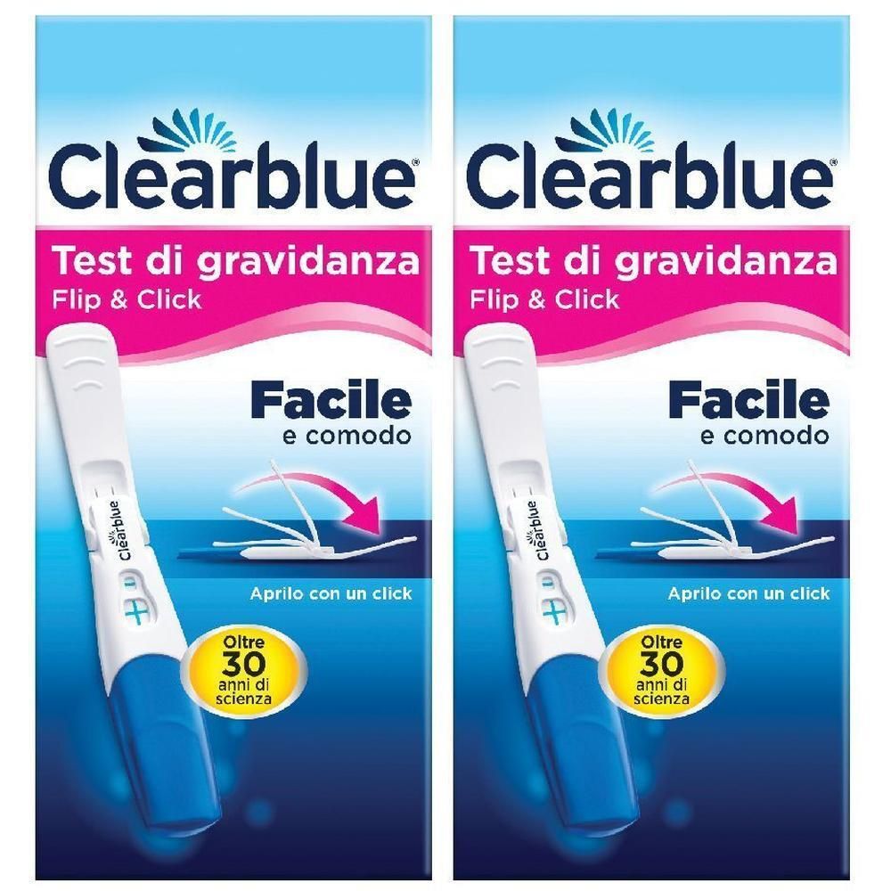 Clearblue Test di Gravidanza Flip & Click, bianco e blu, con indicatore.
