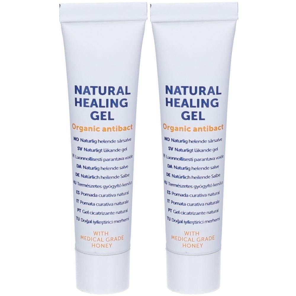 Due tubi di "Natural Healing Gel Organic antibact" con miele di grado medico.