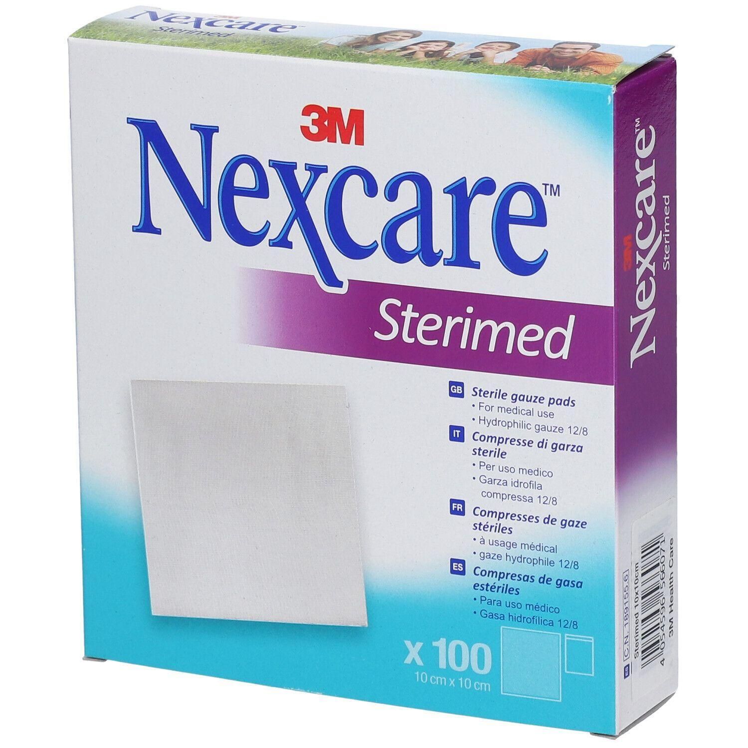 Garze sterili 3M Nexcare Sterimed, 10x10 cm, 100 pezzi.