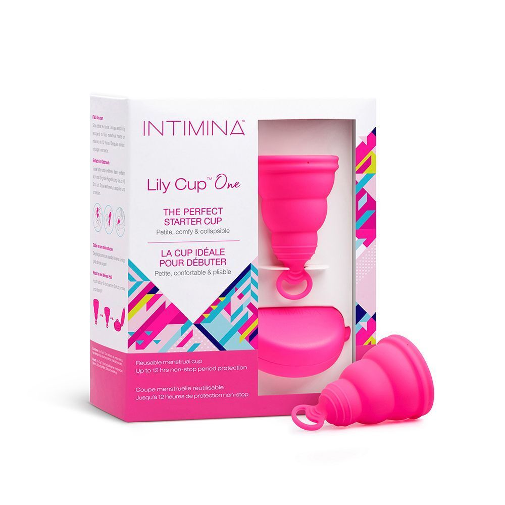 Confezione del Lily Cup One con una coppetta e un contenitore.