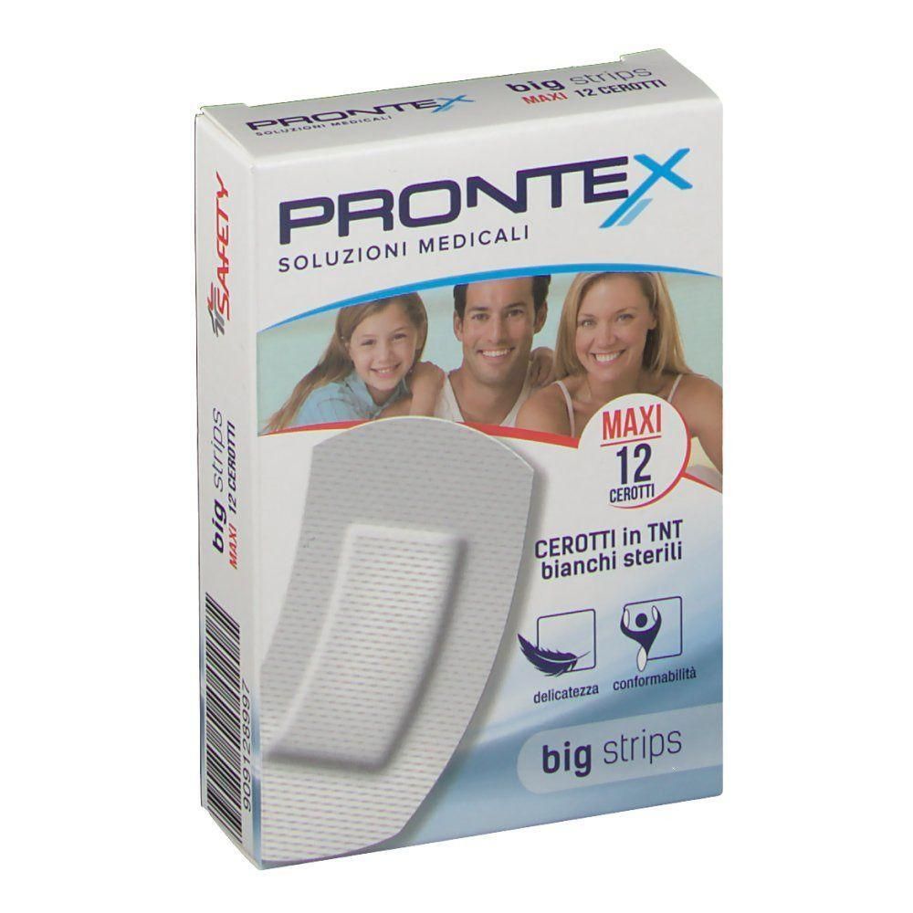 Confezione da 12 cerotti Prontex Big Strips bianchi sterili.