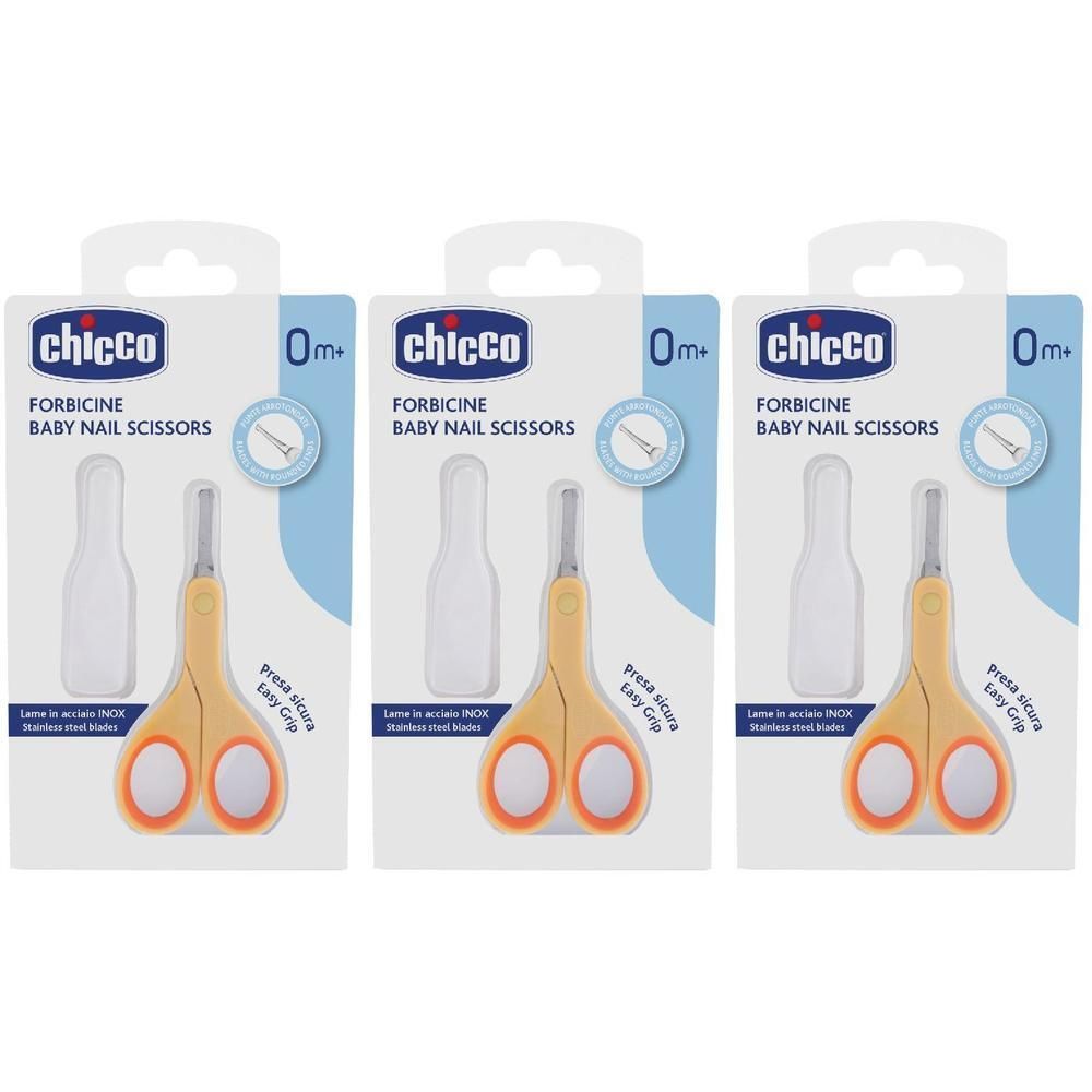 Forbicine per unghie Chicco per neonati con cappuccio protettivo e impugnatura ergonomica.