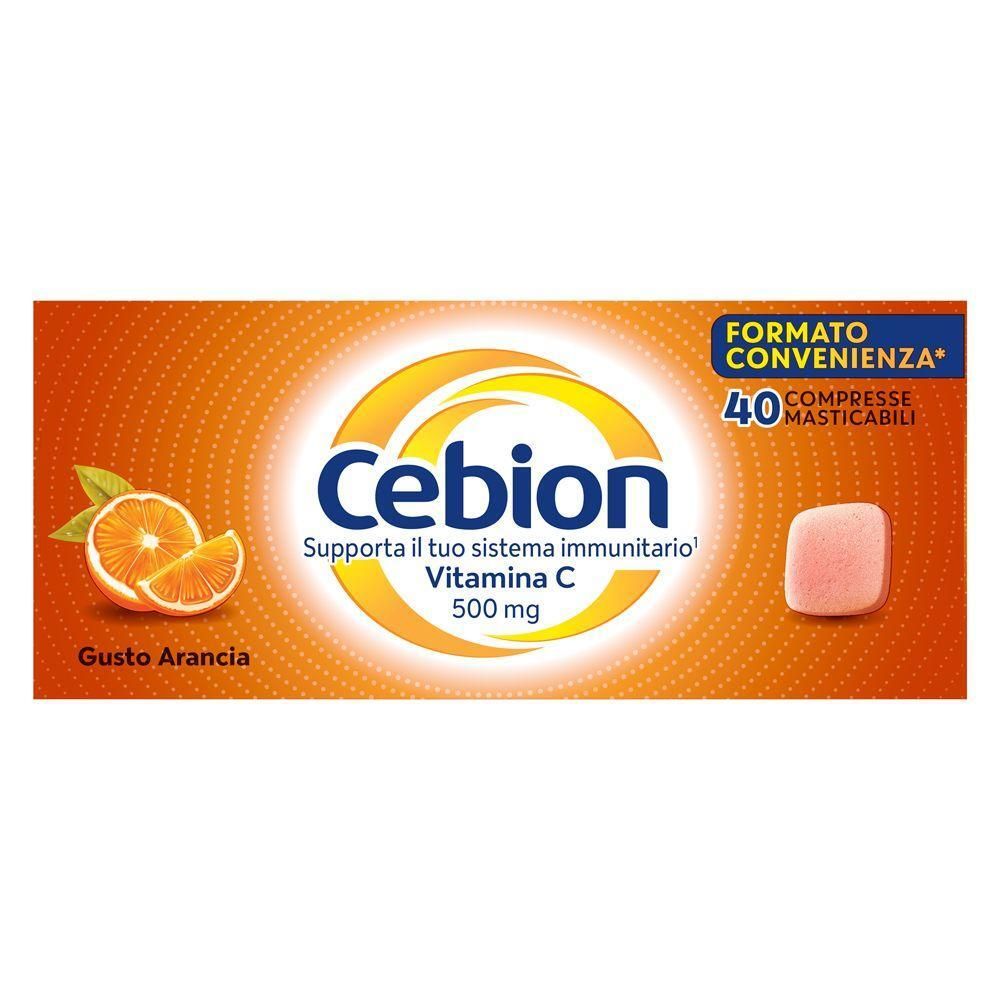 Cebion Compresse Masticabili Arancia: 40 compresse, Vitamina C 500 mg per il supporto immunitario.