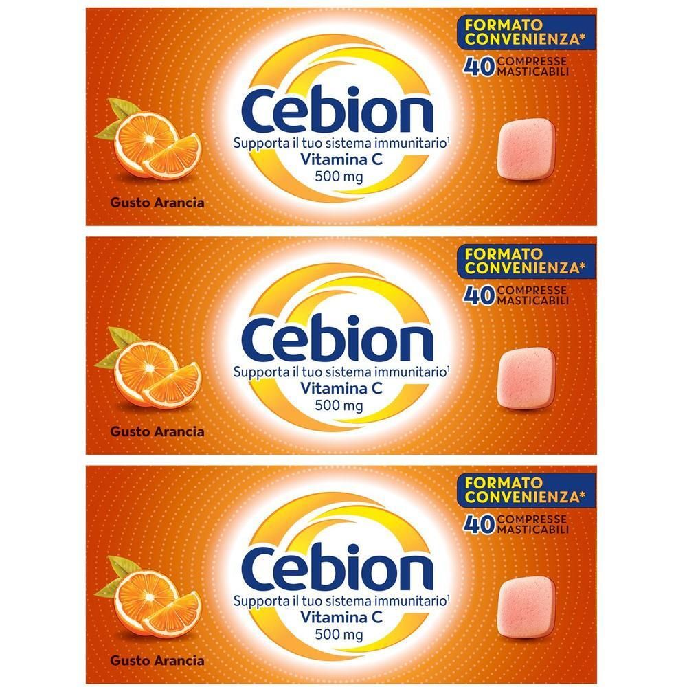 Cebion Vitamina C 500mg Arancia, 40 compresse masticabili. Supporta il sistema immunitario.