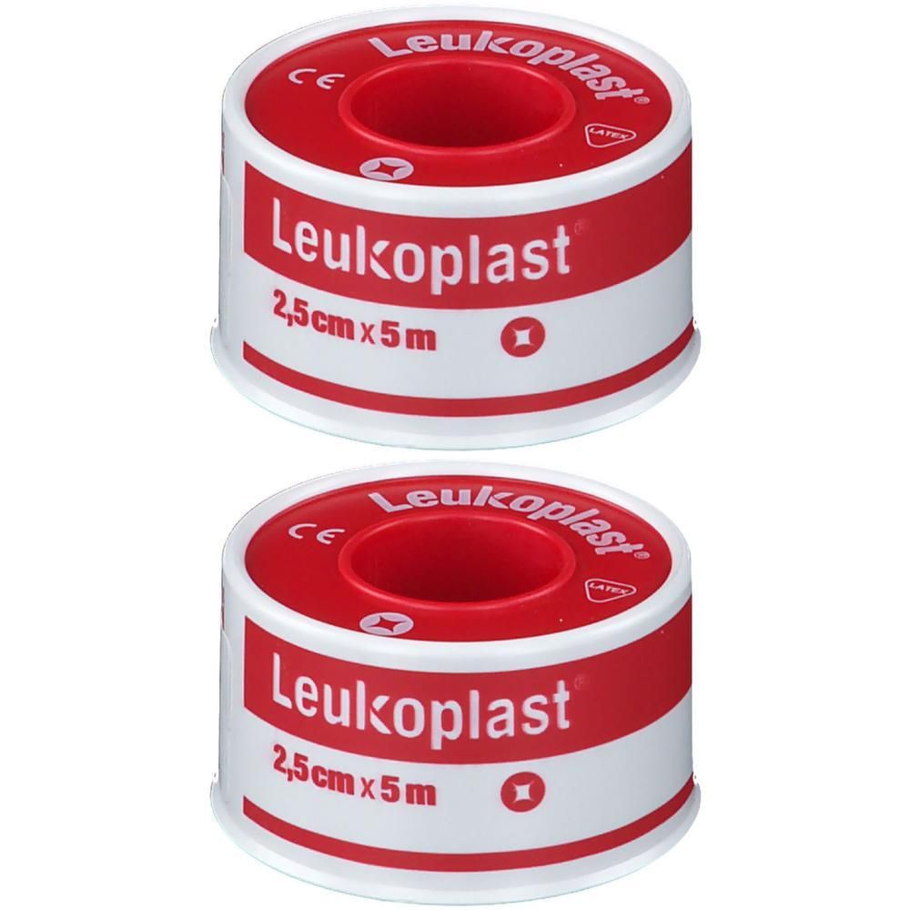 Due rotoli di cerotto Leukoplast, 2,5cm x 5m.