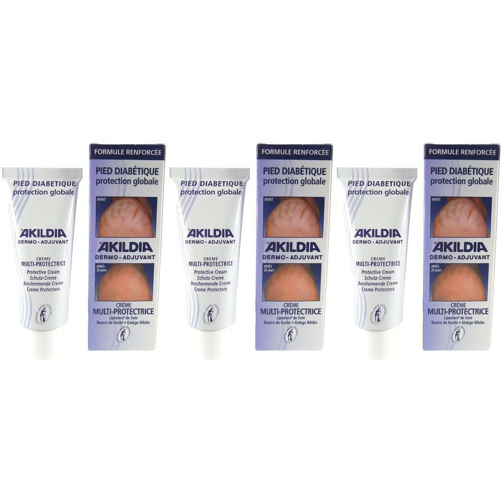 Cinque tubi Akildia Akildia Crema Protettrice per piedi diabetici.