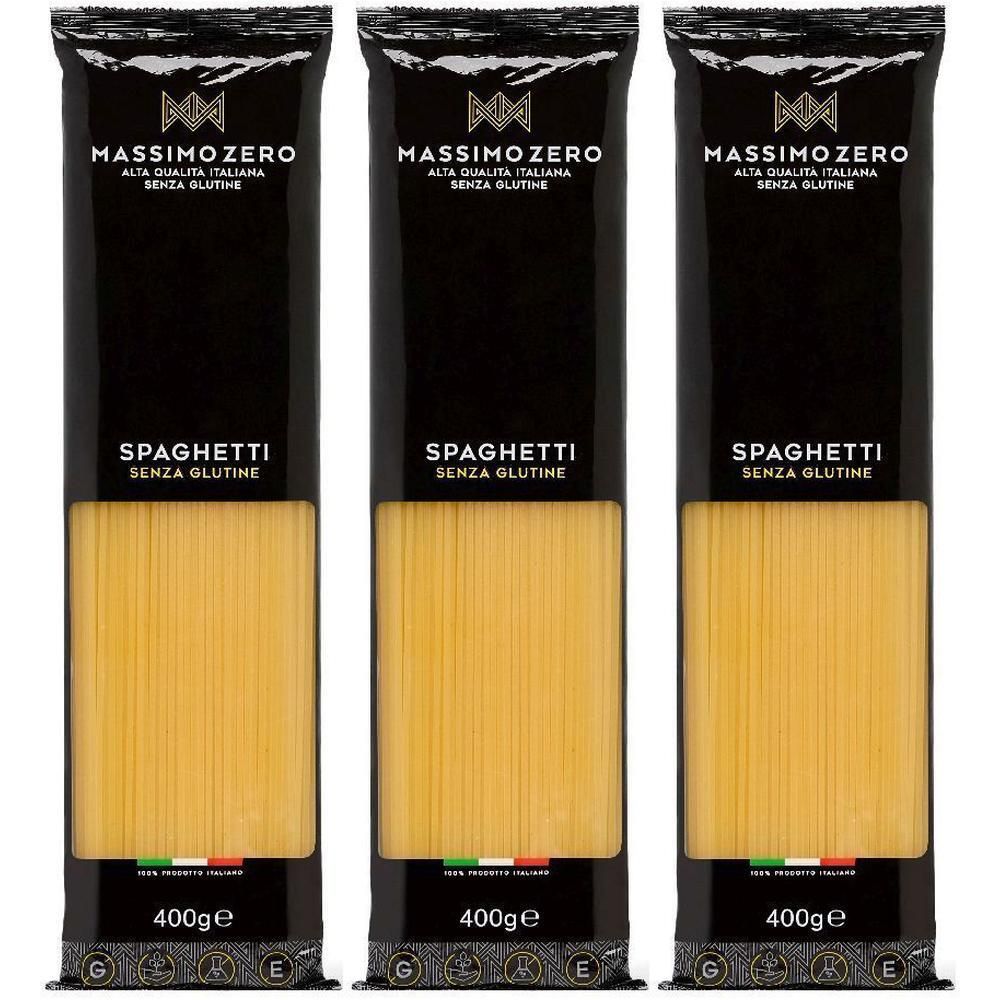 Tre confezioni di spaghetti senza glutine Massimo Zero, 400g ciascuna.