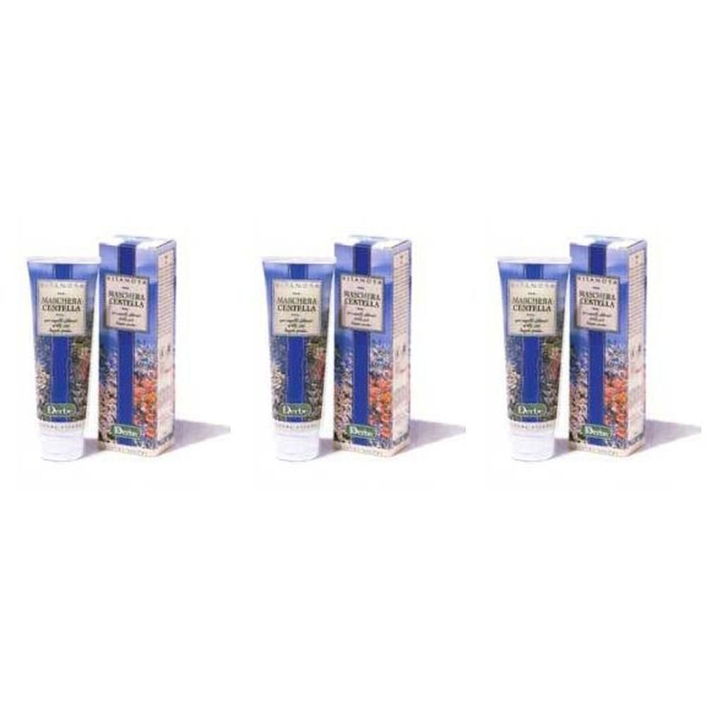 Tre tubetti di cosmetici con relativi astucci, design blu-bianco con elementi floreali.