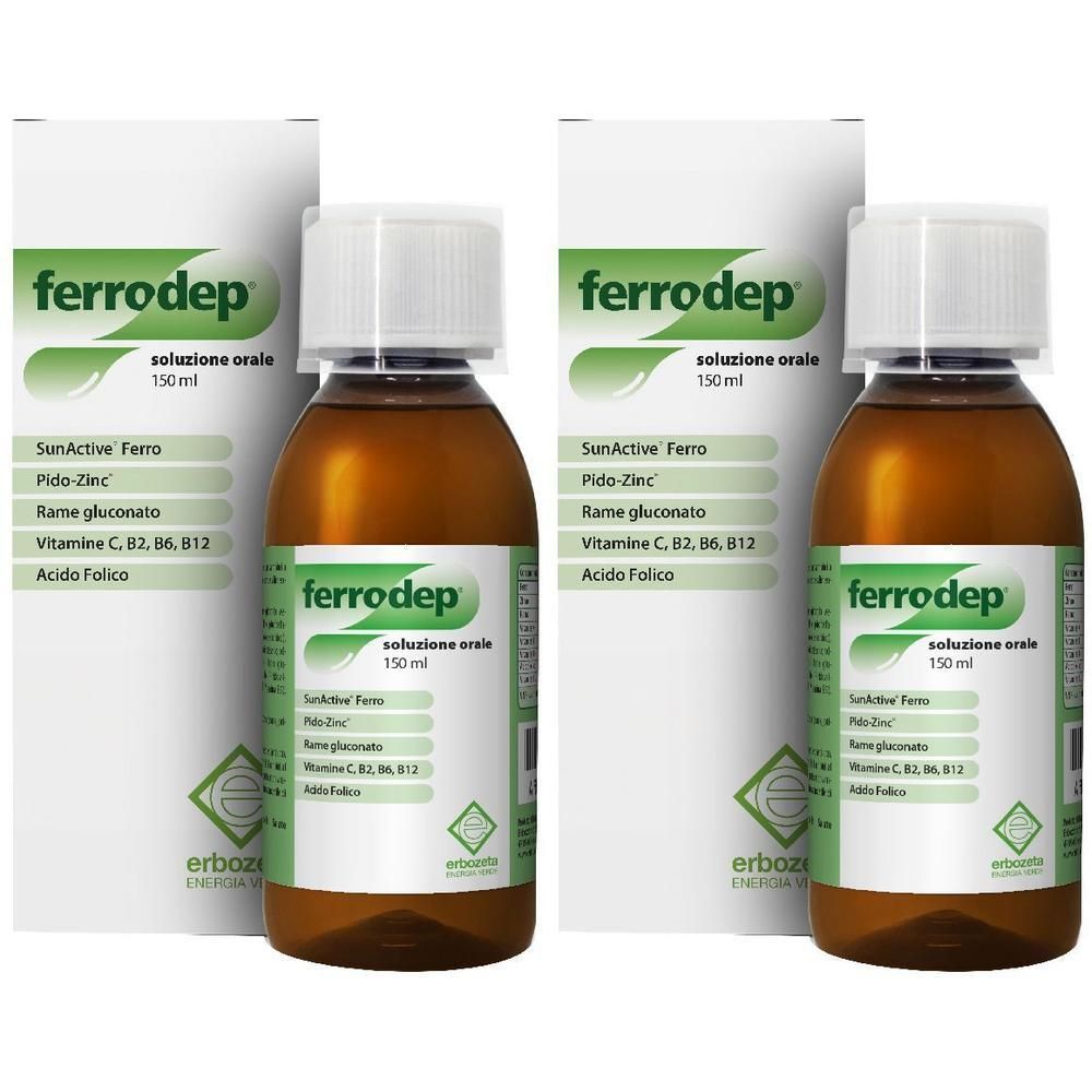 Due flaconi di Ferrodep con confezioni, soluzione orale.