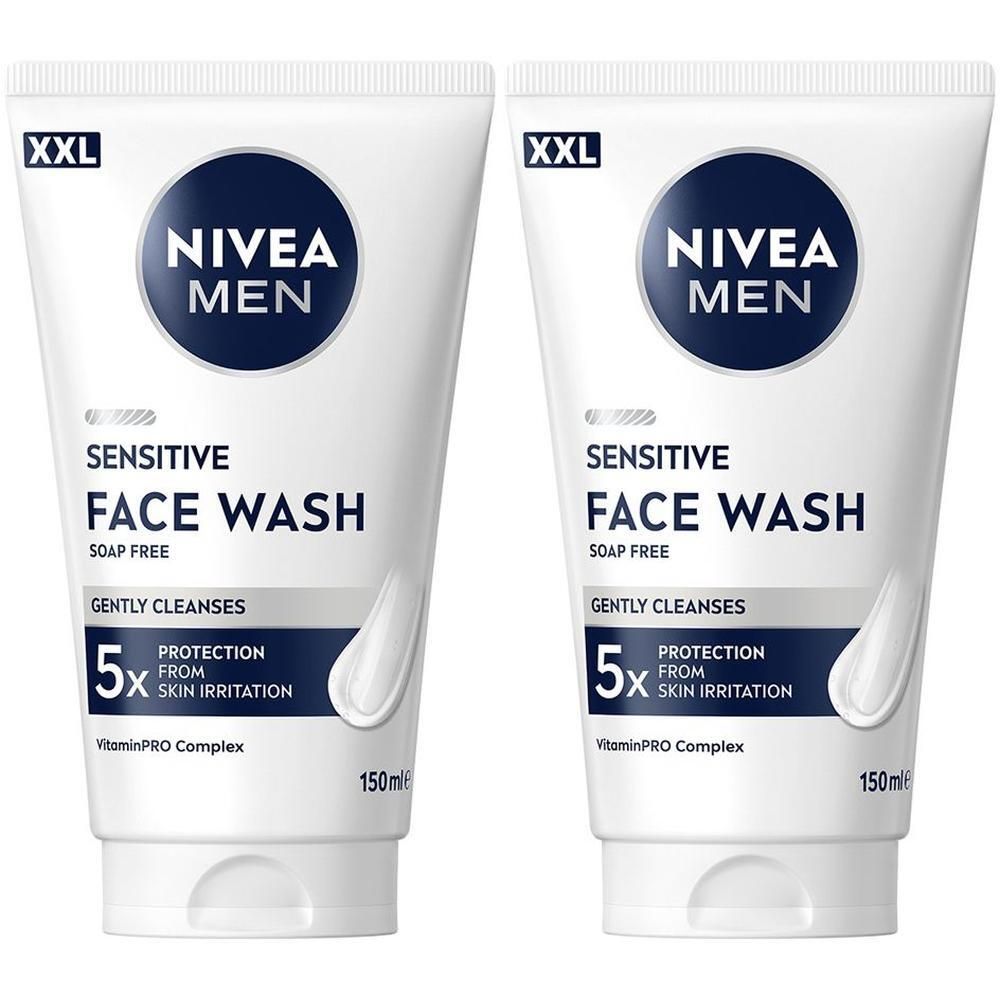 Nivea Men Sensitive Gel Detergente Viso XXL 150 ml, Detergente viso uomo in maxi formato per 5x protezione dalle irritazioni, Skincare uomo con Complesso VitaminPRO idratante per pelli sensibili