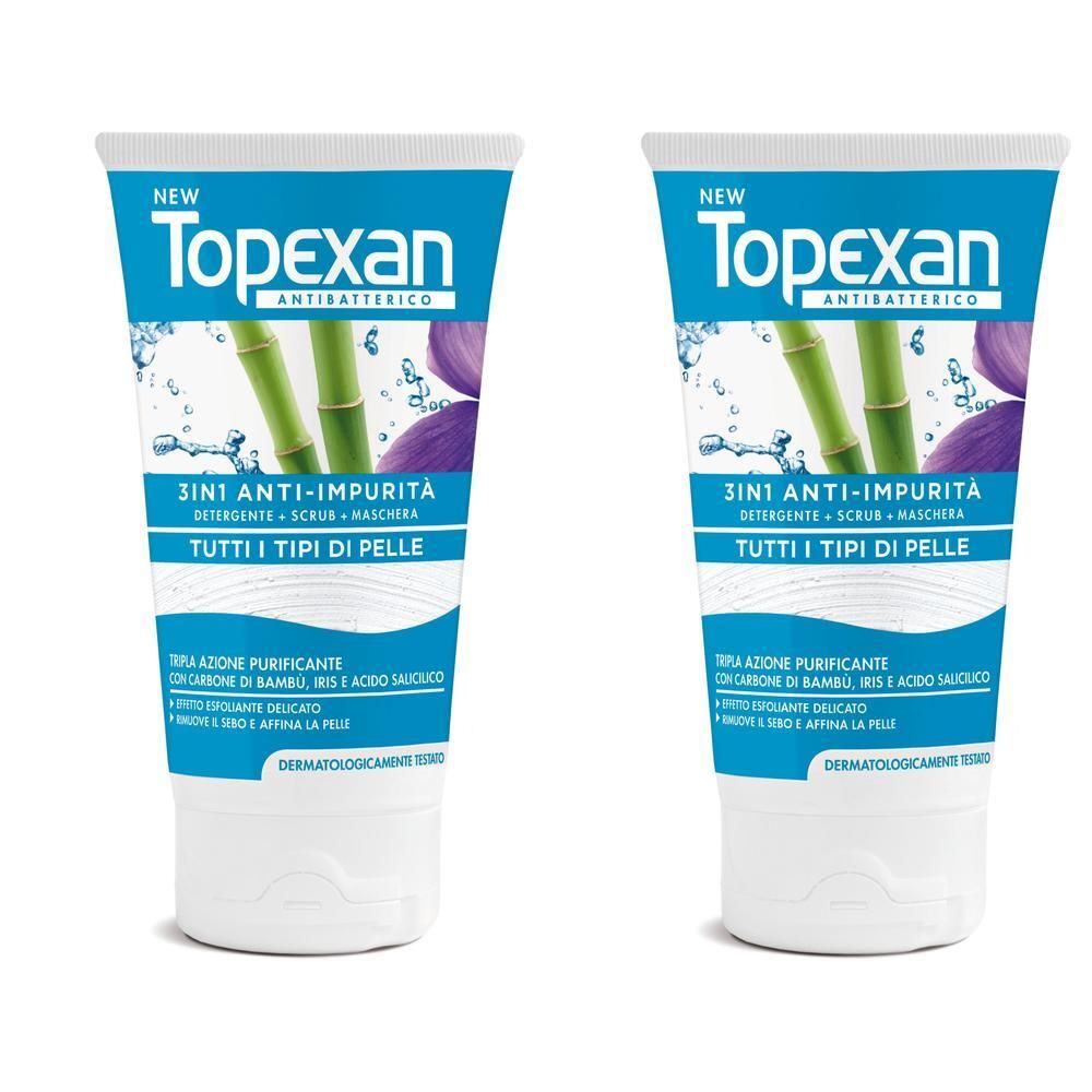 Due tubi di New Topexan Anti-Impurita 3 In 1 Detergente, Scrub, Maschera per tutti i tipi di pelle.