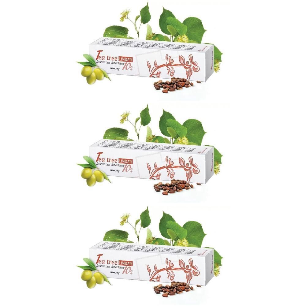 Tre confezioni di crema all'olio di tea tree al 10% con olive e chicchi di caffè.