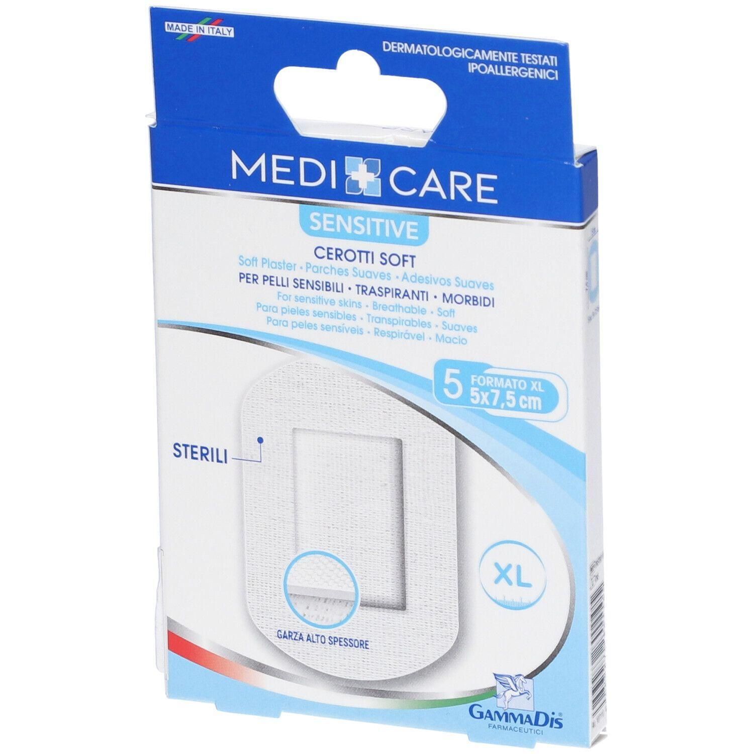 Medicare Sensitive Cerotto, 5 pezzi, 5 x 7,5 cm. Tessuto morbido e traspirante.