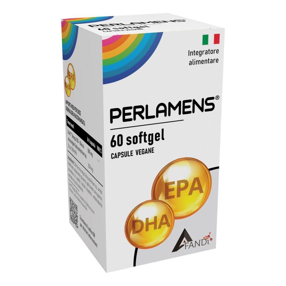 Confezione Perlamens 60 Softgel con simboli EPA e DHA.