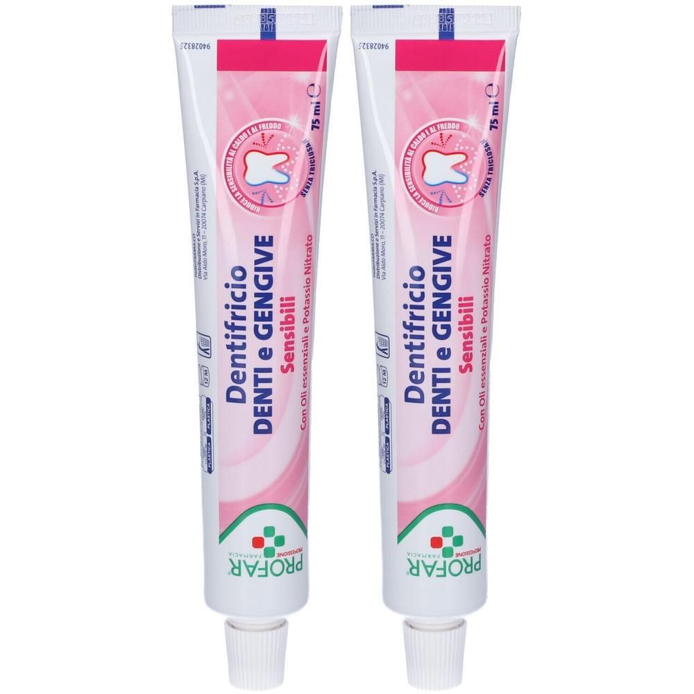 Due tubetti di dentifricio per denti e gengive sensibili, 75 ml.