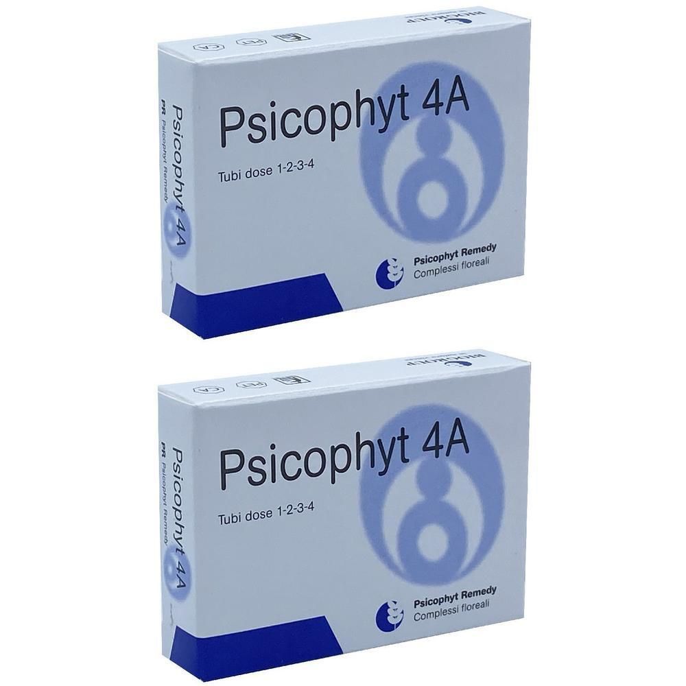 Due confezioni di Psicophyt 4A Tubi dose 1-2-3-4. Scatole bianche con scritte e logo blu.