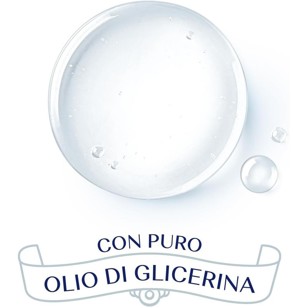 Goccia di gel trasparente con piccole bolle. Contiene olio di glicerina puro.