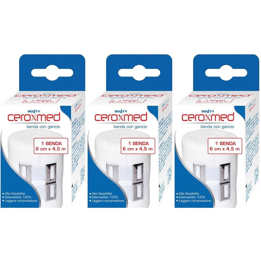 Tre confezioni di benda elastica CEROXMED con velcro, 6 cm x 4,5 m.
