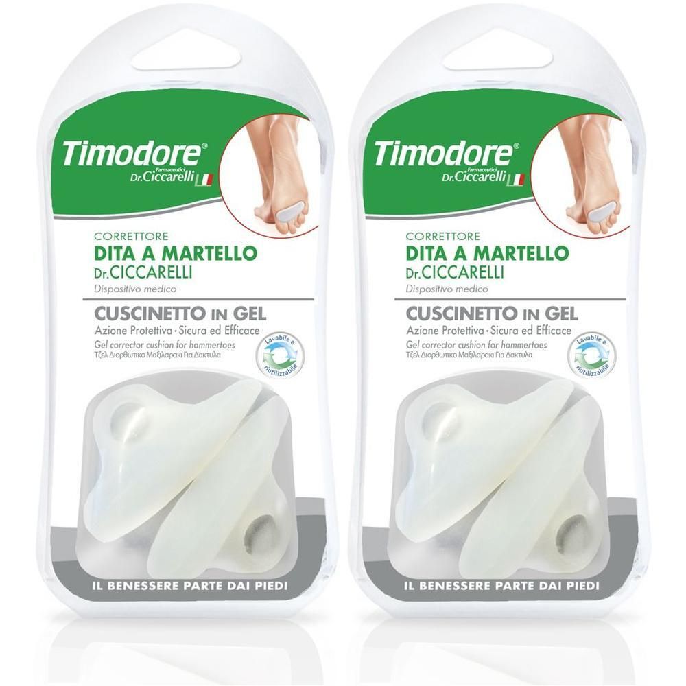 Due paia di cuscinetti in gel per dita a martello, in gel di silicone bianco semitrasparente.