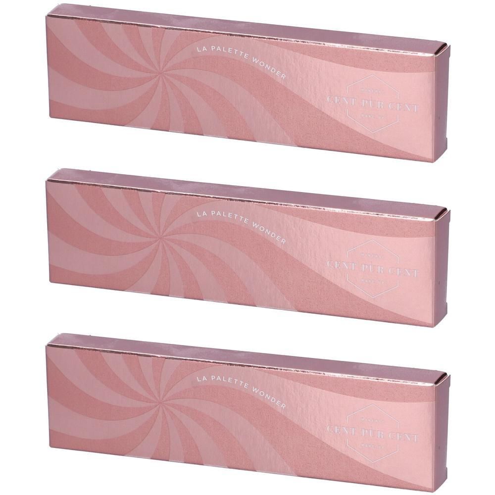 Tre confezioni di palette rosa con motivo a spirale e finitura lucida.