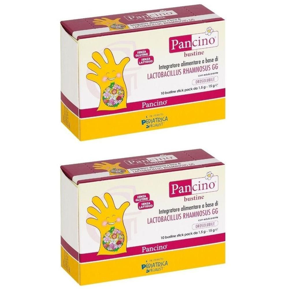 Due confezioni di Pancino da 10 bustine, integratore alimentare a base di Lactobacillus Rhamnosus GG.