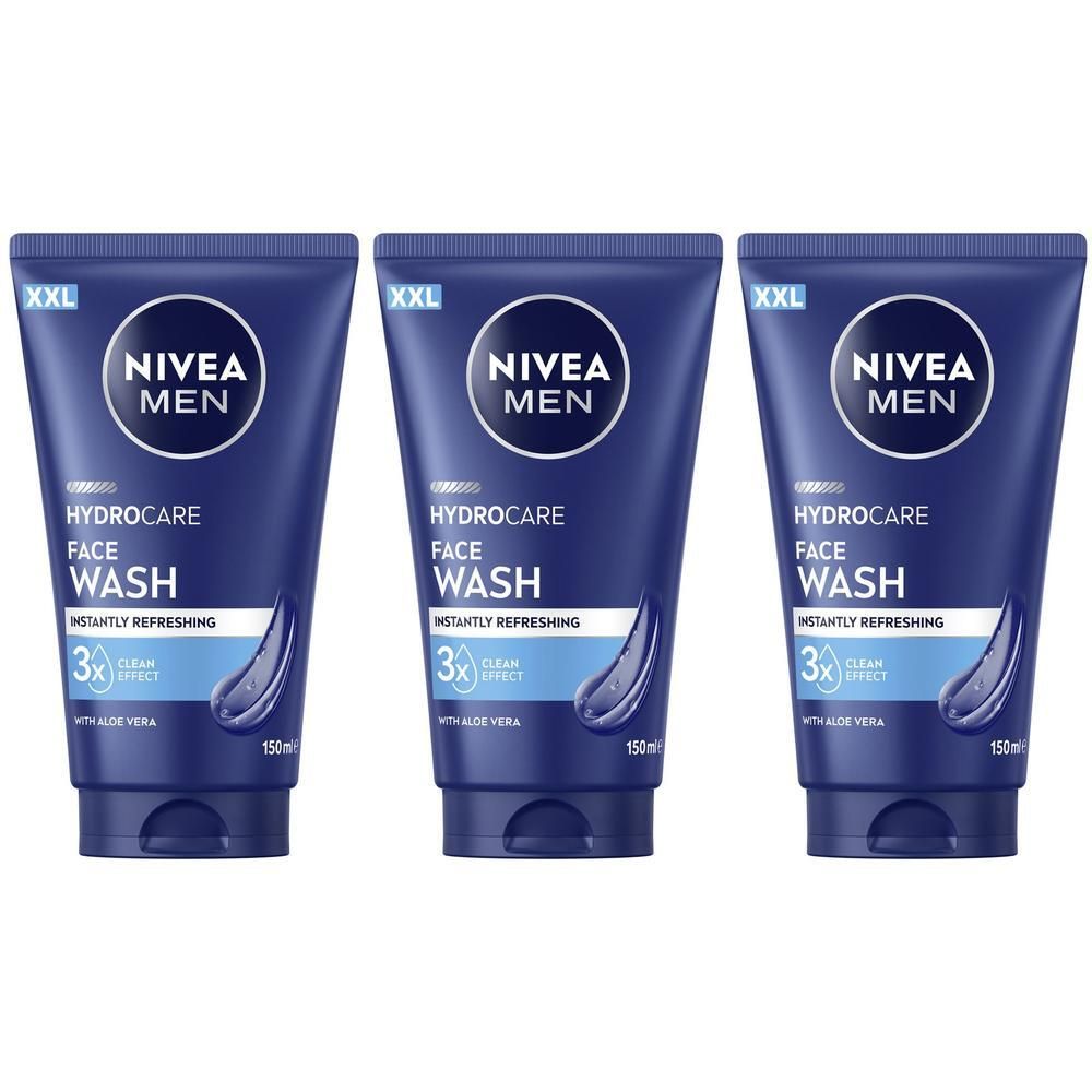 Nivea Men Hydrocare Gel Detergente Viso XXL 150 ml, Detergente viso uomo in maxi formato per 3x detersione efficace, Skincare uomo idratante e rinfrescante con Aloe Vera per tutti i tipi di pelle