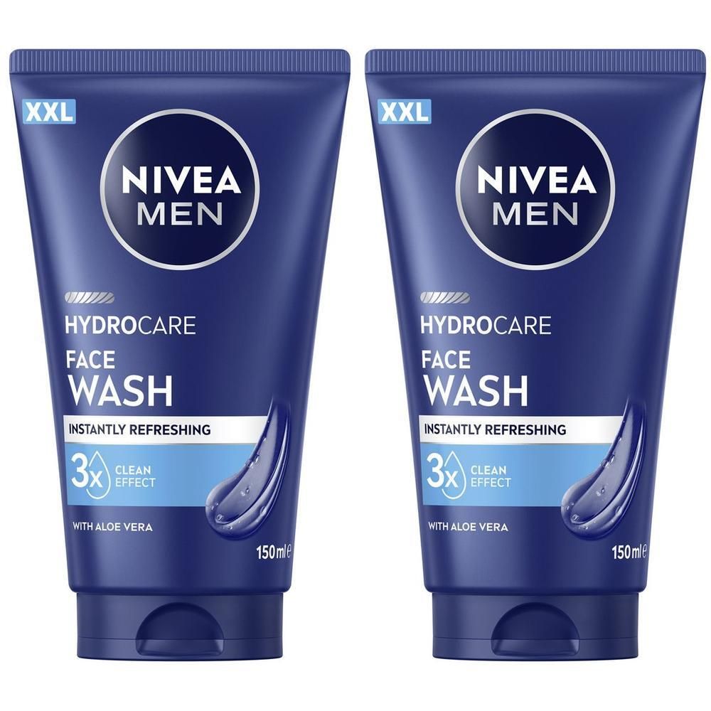 Nivea Men Hydrocare Gel Detergente Viso XXL 150 ml, Detergente viso uomo in maxi formato per 3x detersione efficace, Skincare uomo idratante e rinfrescante con Aloe Vera per tutti i tipi di pelle