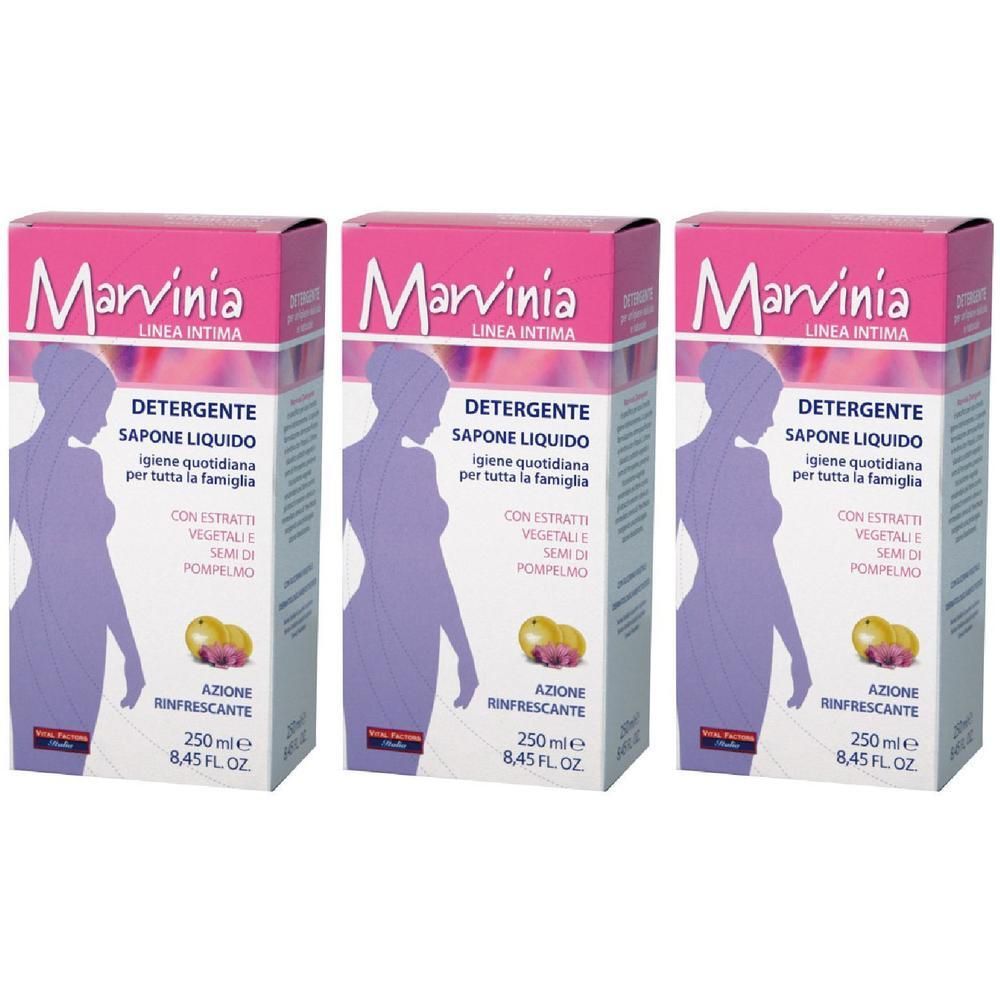 Tre scatole di sapone liquido intimo Marviniain, 250ml.