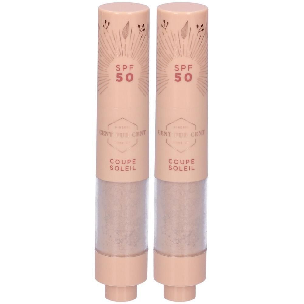Due stick solari SPF 50 color pesca con scritta "Coupe Soleil".