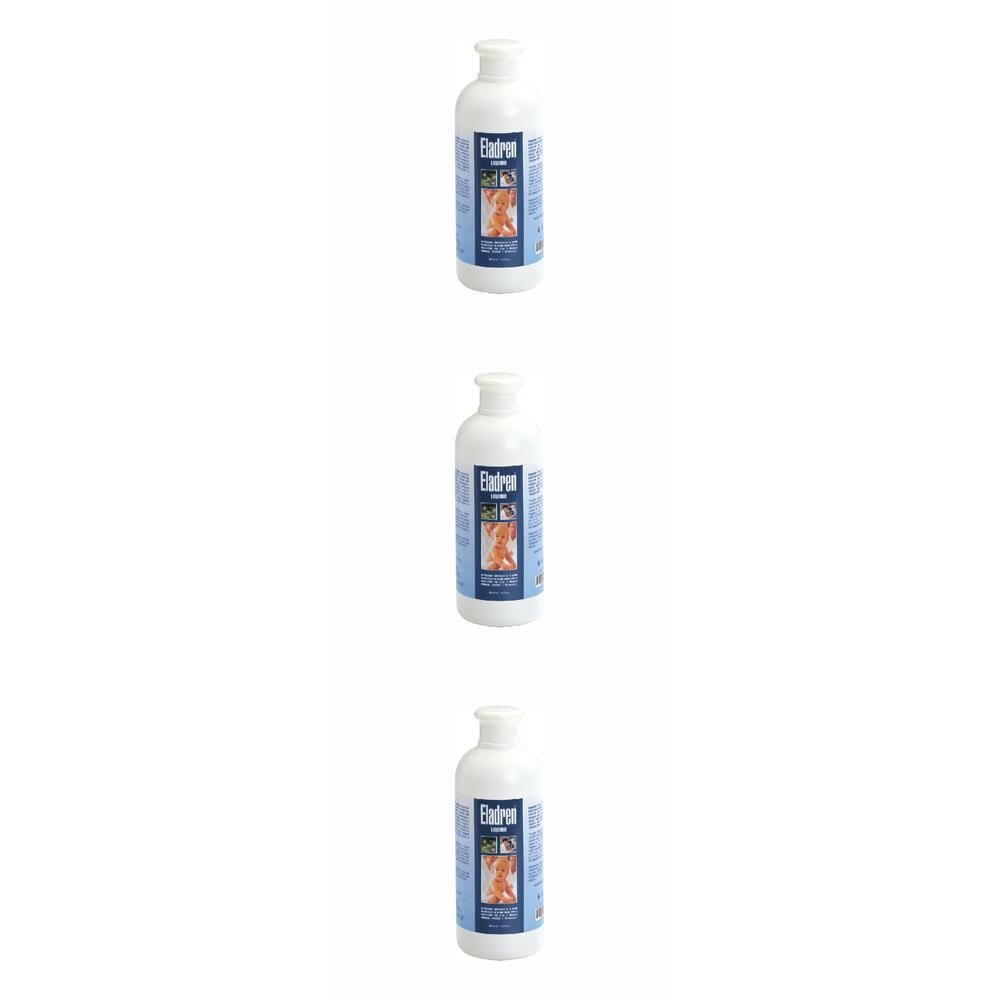 Tre flaconi bianchi con etichetta blu e scritta 'Elixan'.
