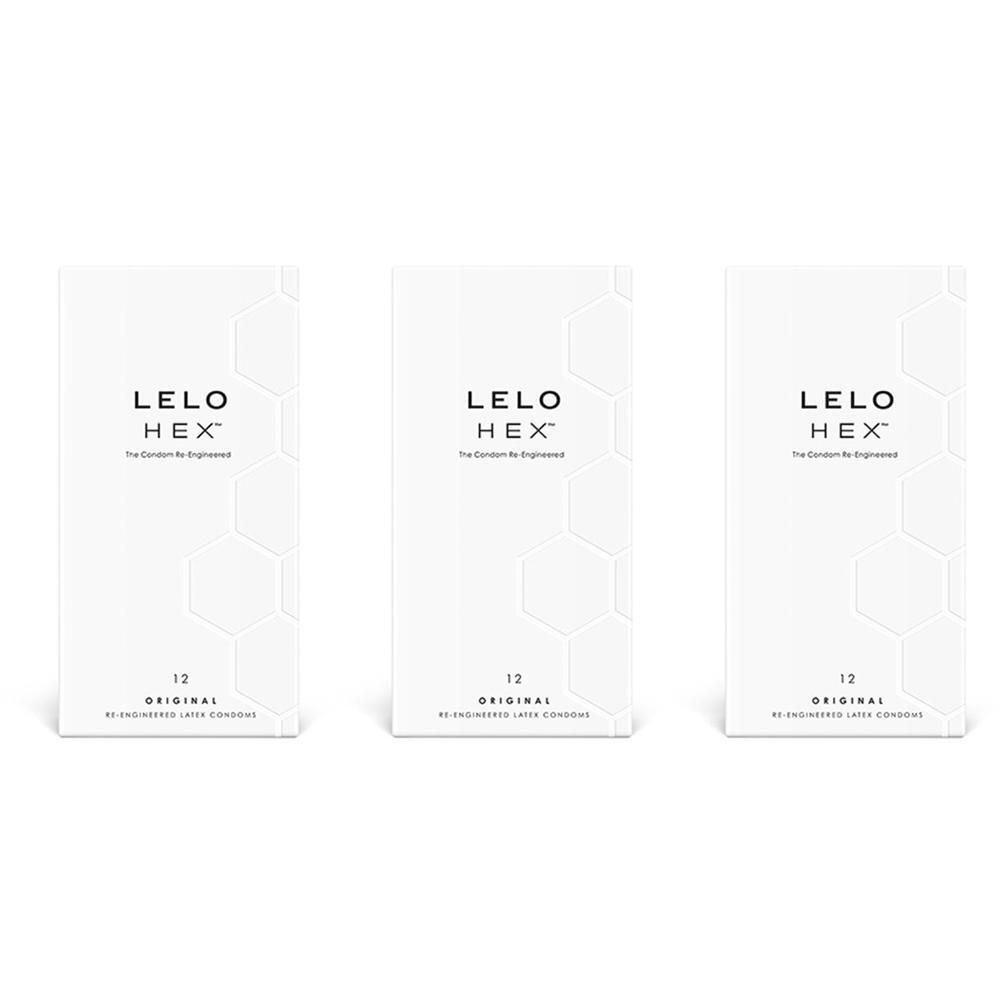 Tre confezioni di preservativi Lelo HEX, Original, 12 pezzi.