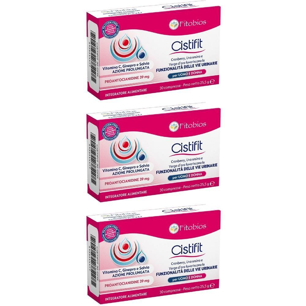Tre confezioni di Fitobios Cistifit con Cranberry, Vitamina C e Ginepro. Per le vie urinarie.