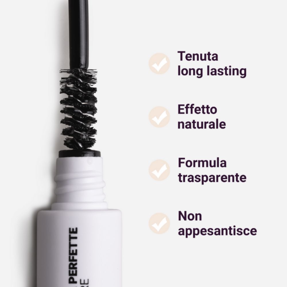 Applicatore gel sopracciglia con scovolino. Confezione bianca con scritte.