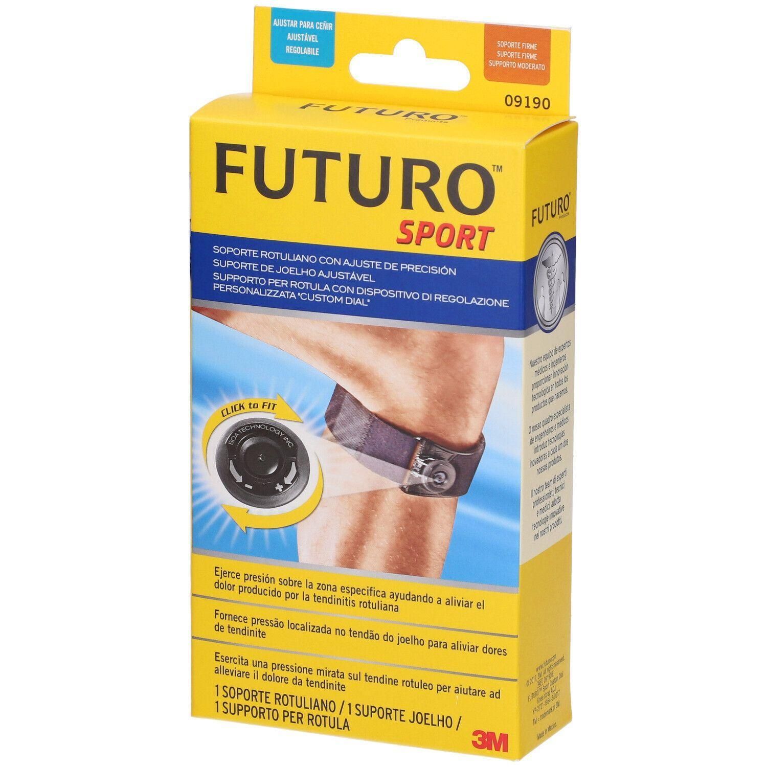 Supporto rotuliano Futuro Sport con regolazione di precisione e quadrante "Custom Dial" per pressione mirata.