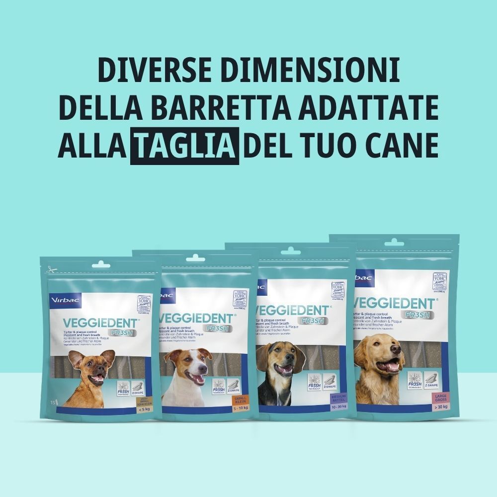 Virbac VeggieDent FR3SH bastoncini masticabili per cani, confezione da 4.