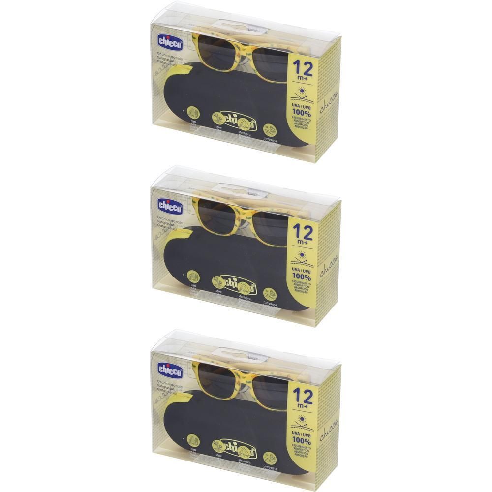 Occhiali da sole Chicco per neonati, fantasia gialla, con astuccio. Protezione UV 100%. Da 12 mesi.